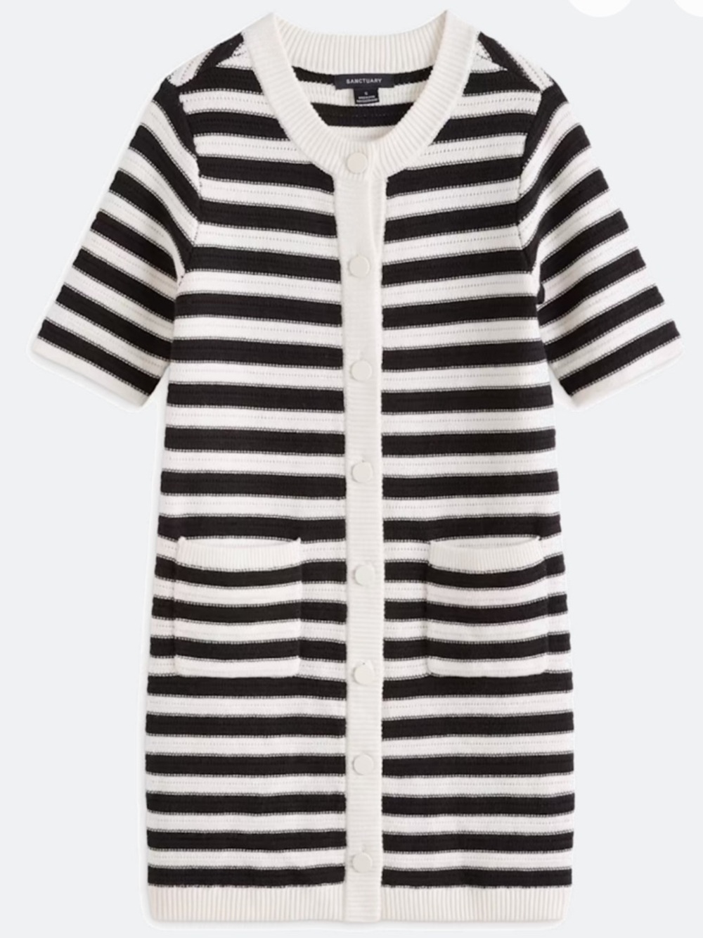 Sanctuary Button Front Knit Dress in Off White l Black and White Striped Shift